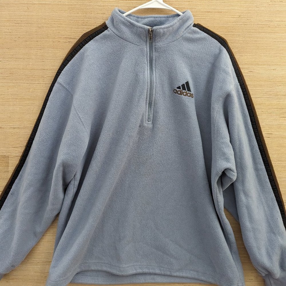Adidas Mens Fleece Half Zip Pullover Blue XL 3 Stripes Long Sleeve Sweatshirt